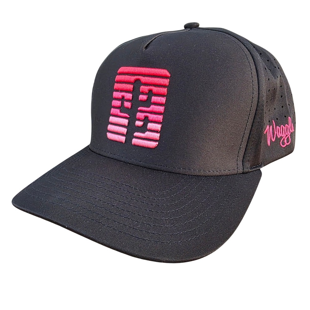 Waggle Golf Mirage Hat Black Embroidered Snapback Breathable Adjustable Golf Cap